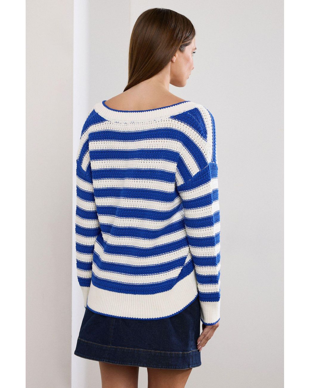 Star by Julien MacDonald Blue Knitted Stripe V-Neckline Jumper
