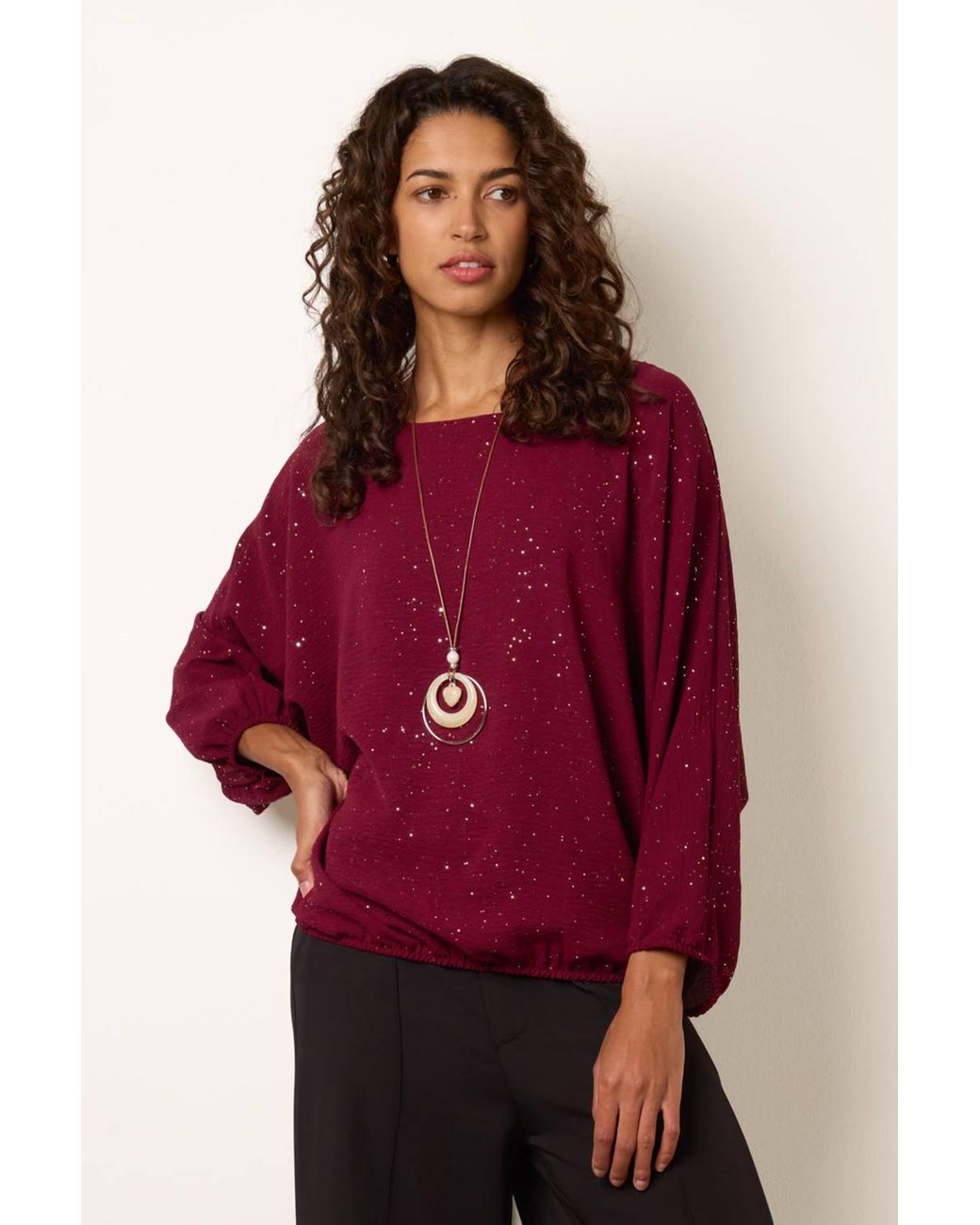 Blue Vanilla Red Long Sleeve Round Neck Blouse