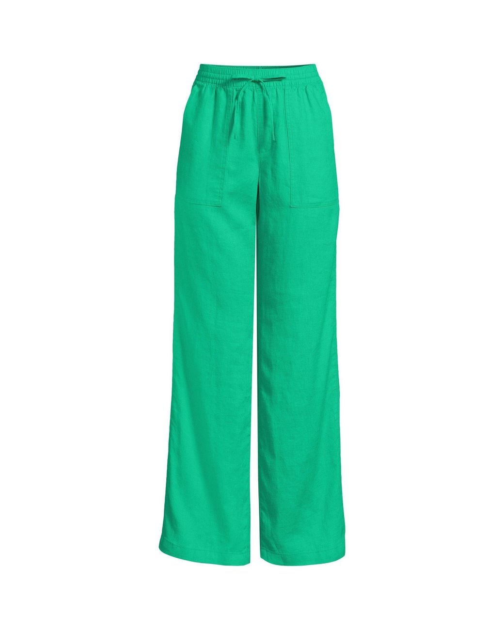 Lands' End Green Wide Leg Pull-On Linen Trousers