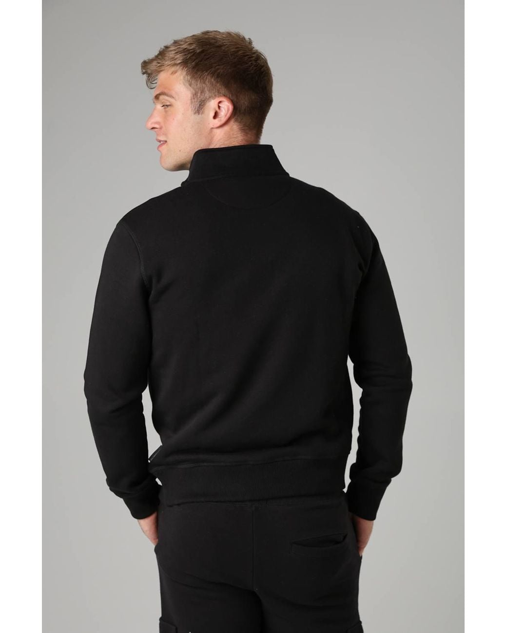 French Connection Black Cotton Blend Half-Zip Jumper for men