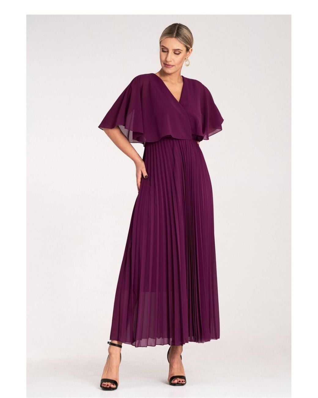 Love Lace Purple Viscose Pleated Short Sleeve Maxi Dress