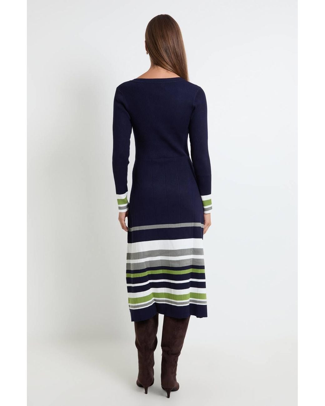 Wallis Blue Stripe Detail V Neck Pleated Skirt Knitted Midi Dress