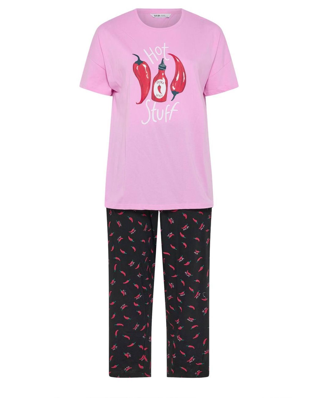 Yours Pink 'Hot Stuff' Wide Leg Pyjama Set