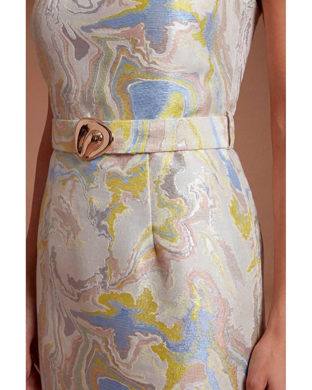 Coast Brown Jacquard Belted Bandeau Pencil Dress