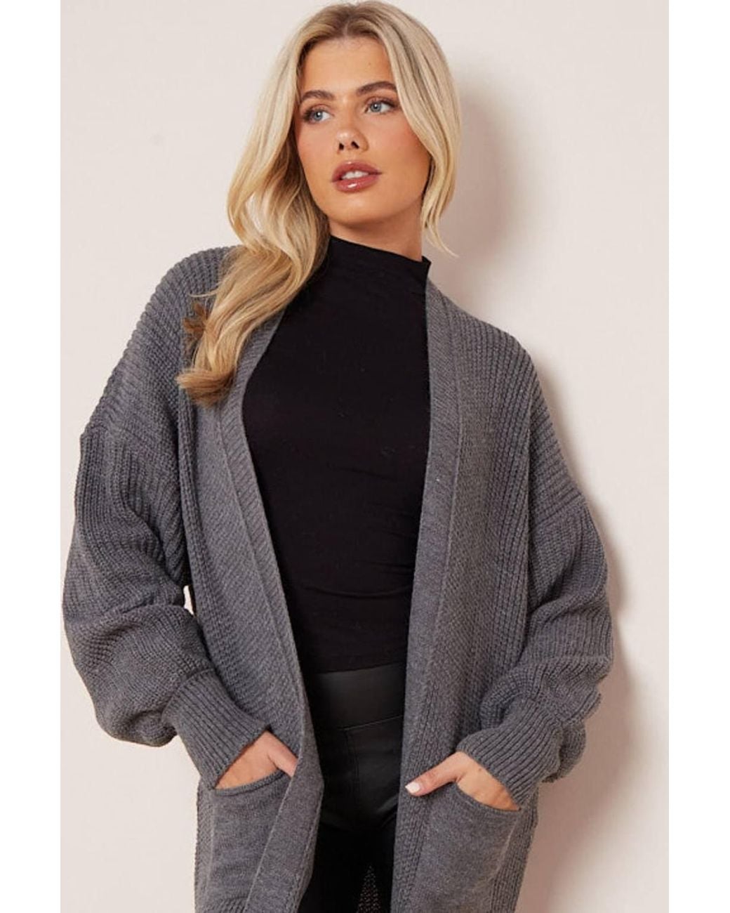 Stylewise Gray Balloon Sleeve Longline