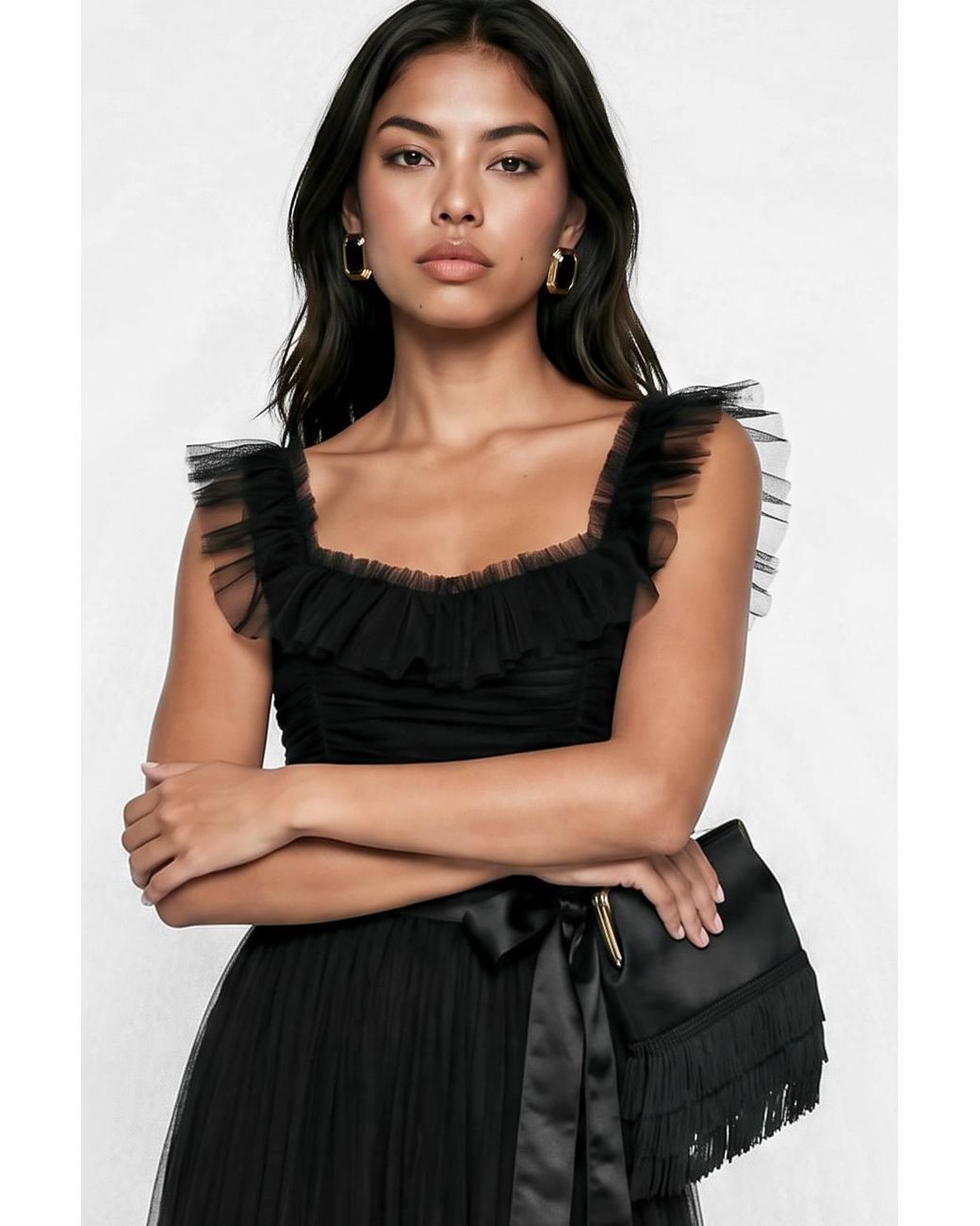 Anaya with love Black Strappy Ruffle Maxi Dress