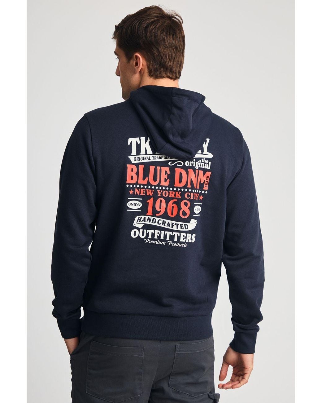 Tokyo Laundry Blue Printed Hoody With Drawcord for men