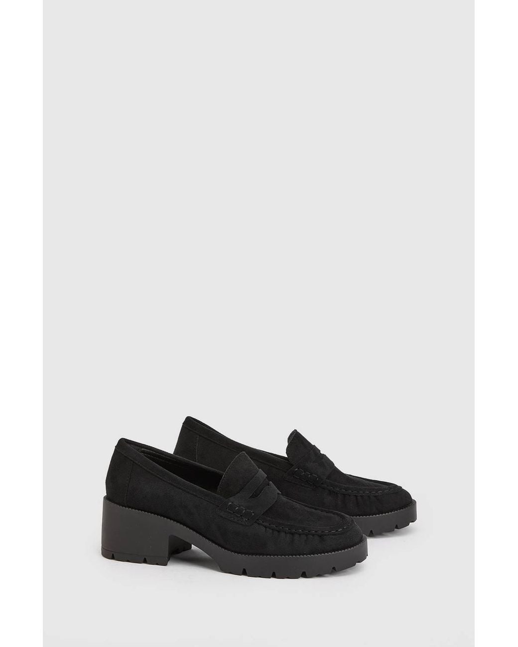 Oasis Black Nova Ruched Toe Faux Suede Block Heeled Loafers