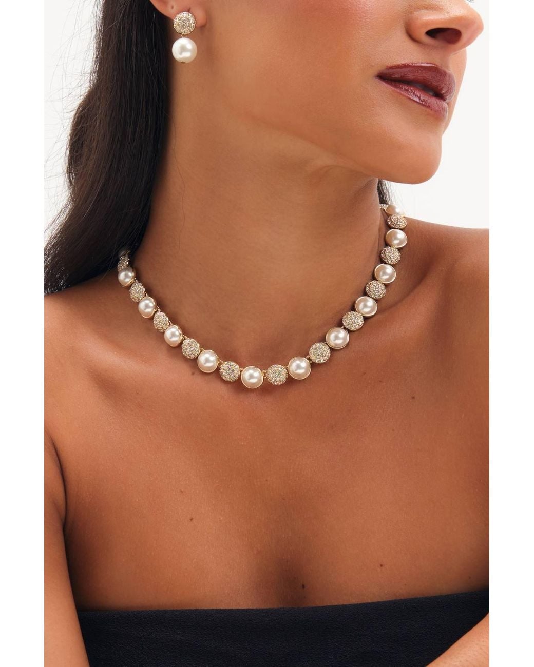 Jon Richard Metallic Plated Pearl & Pave Necklace