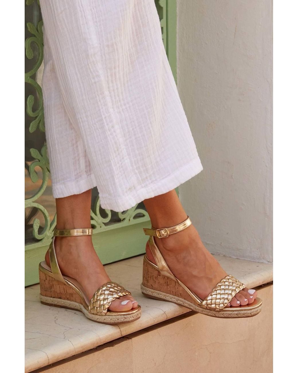 Linzi Natural Regan Faux Leather Wedge Sandals