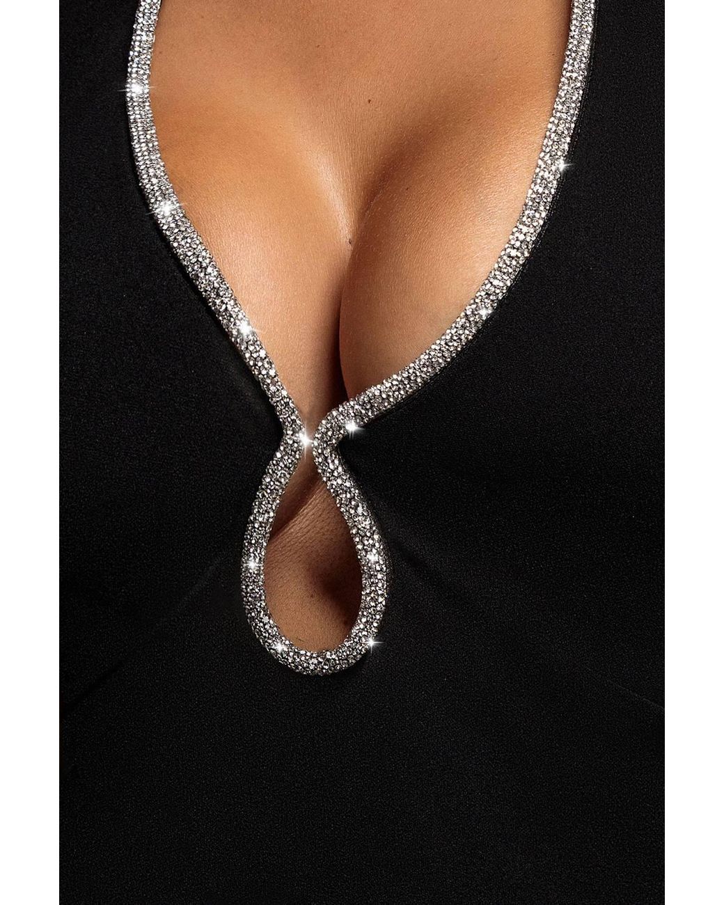 Goddiva Black Diamond Open Back Halter Neck Maxi Dress