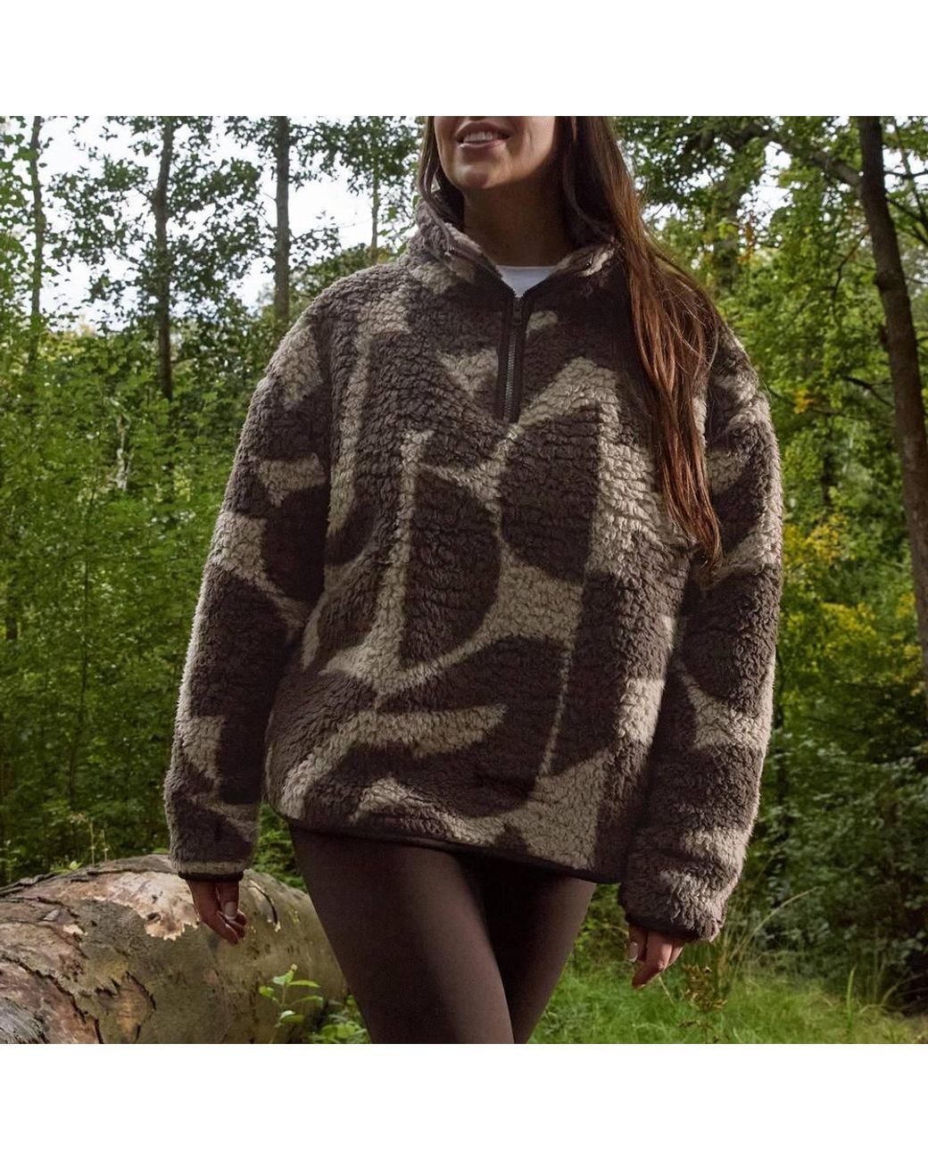 OHS Green Geo Print Half Zip Sweatshirt Teddy Fleece Pullover Jumper Jacket