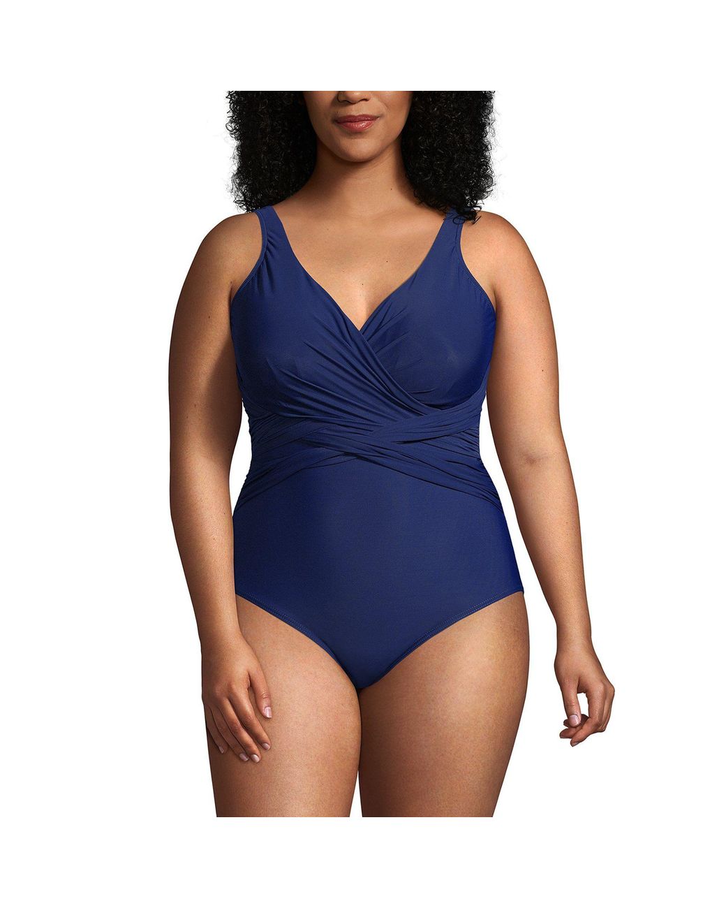 Lands' End Blue Plus Wrap Front Slender Swimsuit