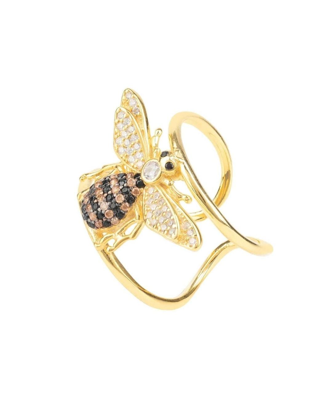 Latelita London Metallic Honey Bee Cocktail Ring Adjustable
