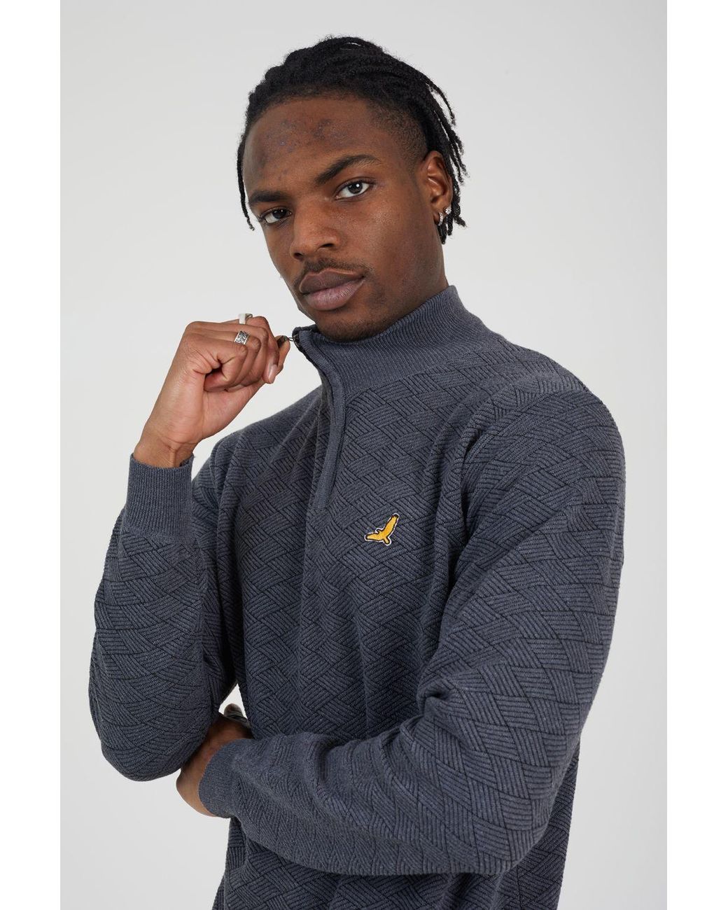 Brave Soul Blue Quarter Zip Funnel Neck Textured Knit Jumper for men