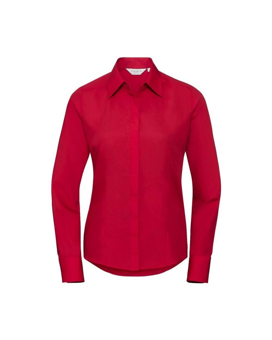 Russell Collection Red Poplin Fitted Long-Sleeved Shirt