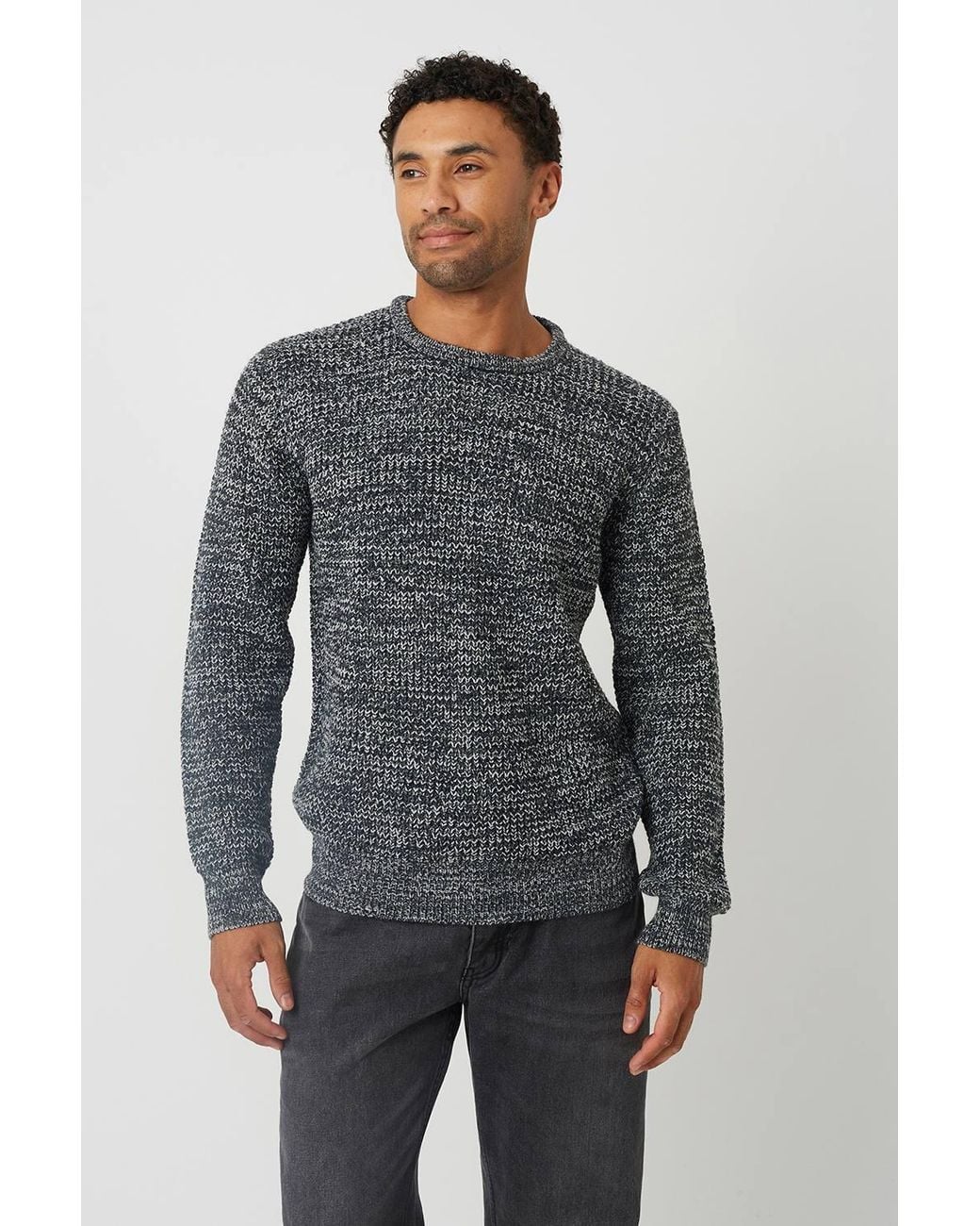 Brave Soul Gray Crew Neck Textured Knit Jumper for men