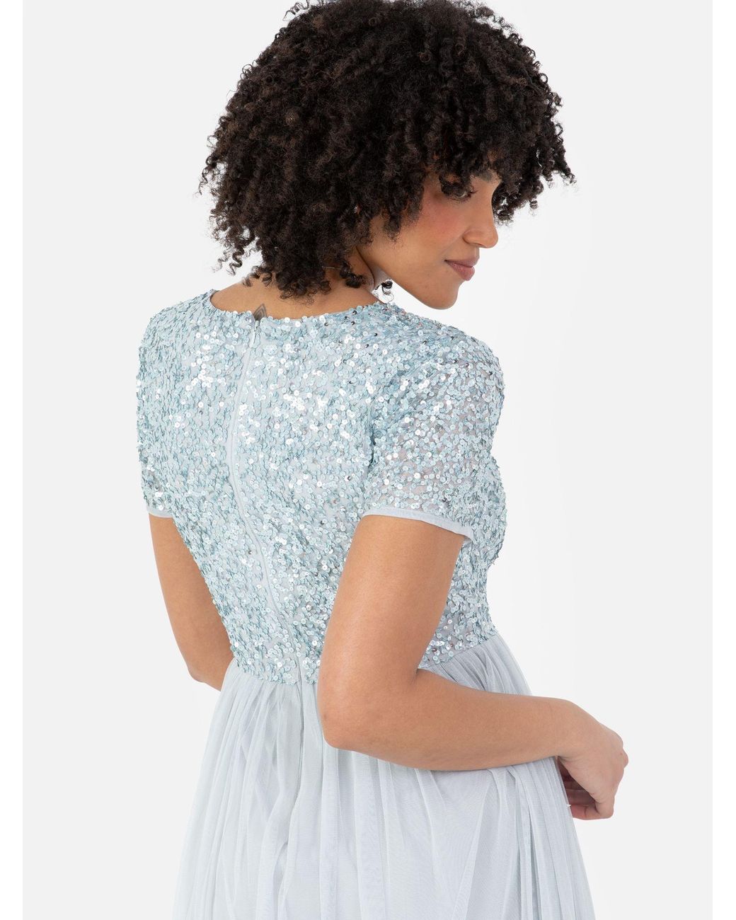 Maya Deluxe White Short Sleeve V Neck Embellished Maxi Dress
