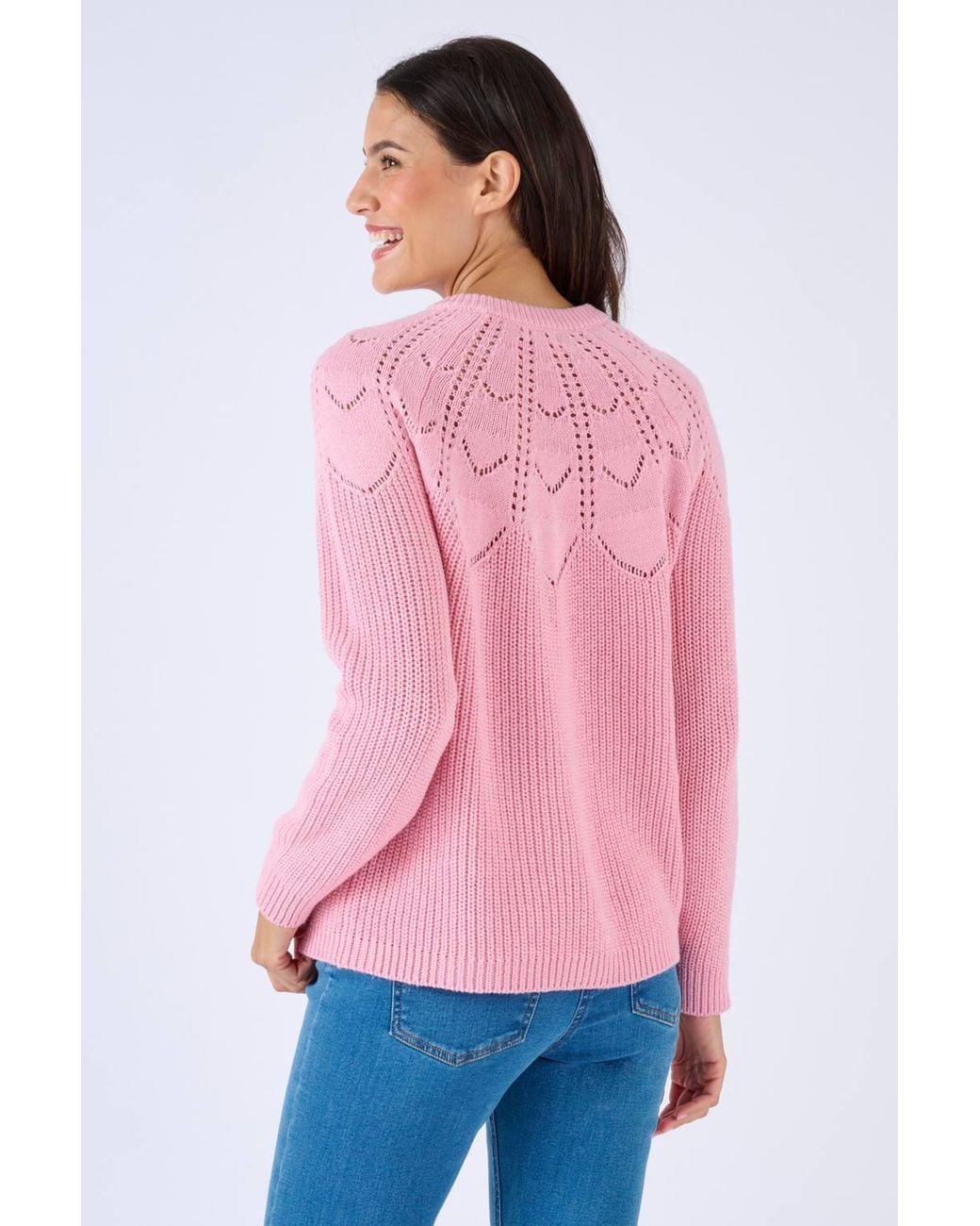 DAMART Pink Lightweight Cotton-Blend Pointelle Yolk Detail Cardigan