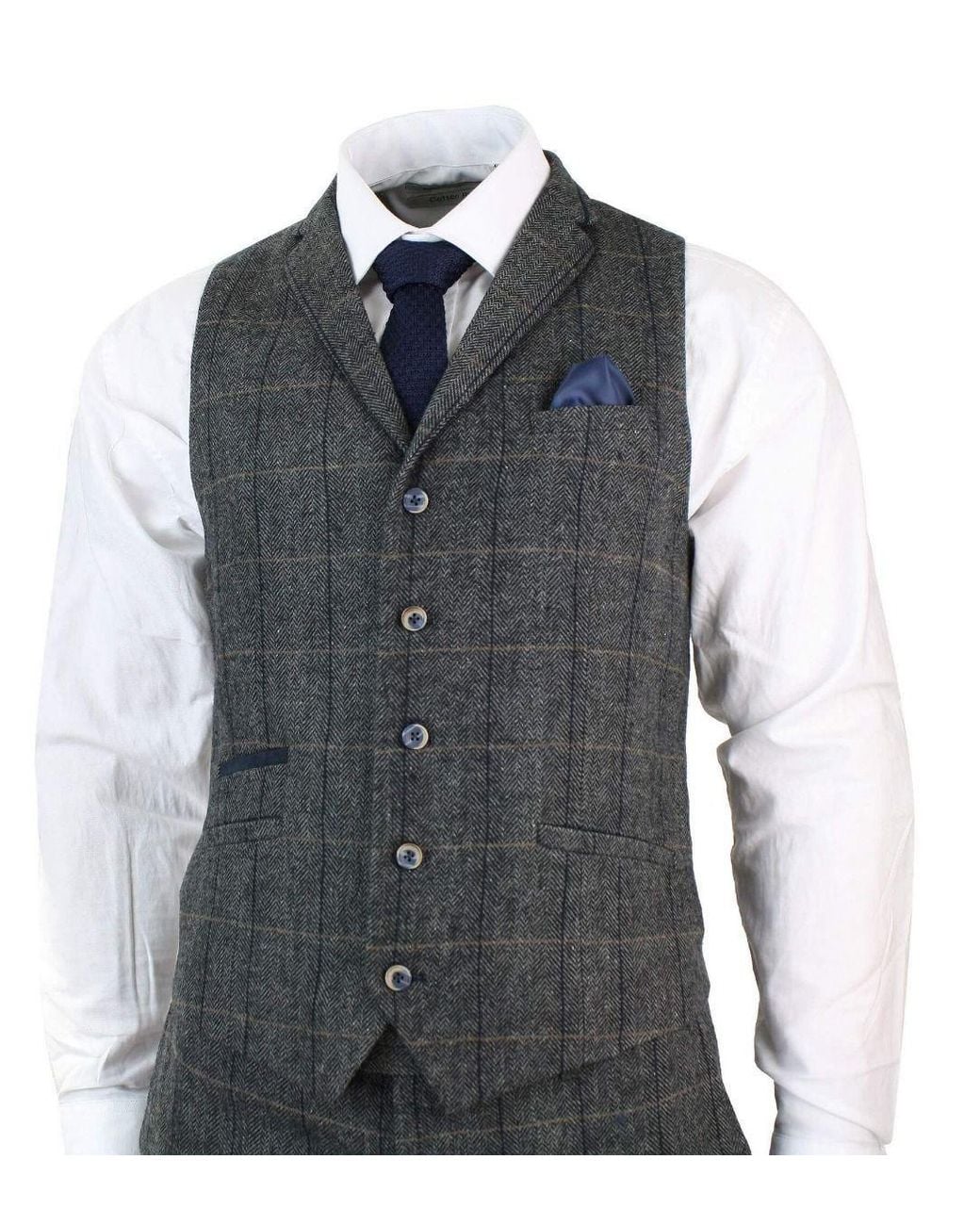 Infinity Leather Black 3 Piece Check Tweed Herringbone Vintage Classic Suit for men