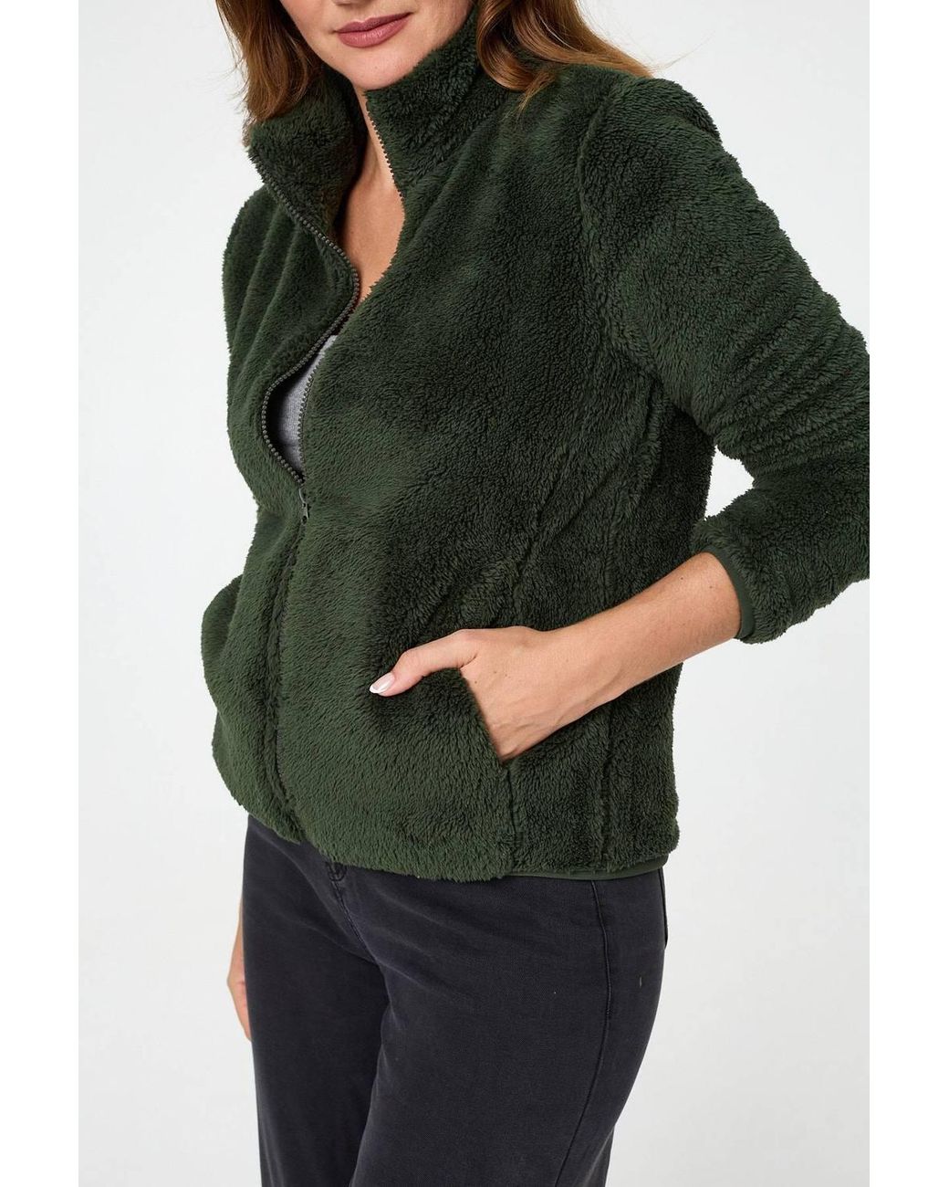 Izabel London Black Soft Texture Zip Front High Neck Fleece