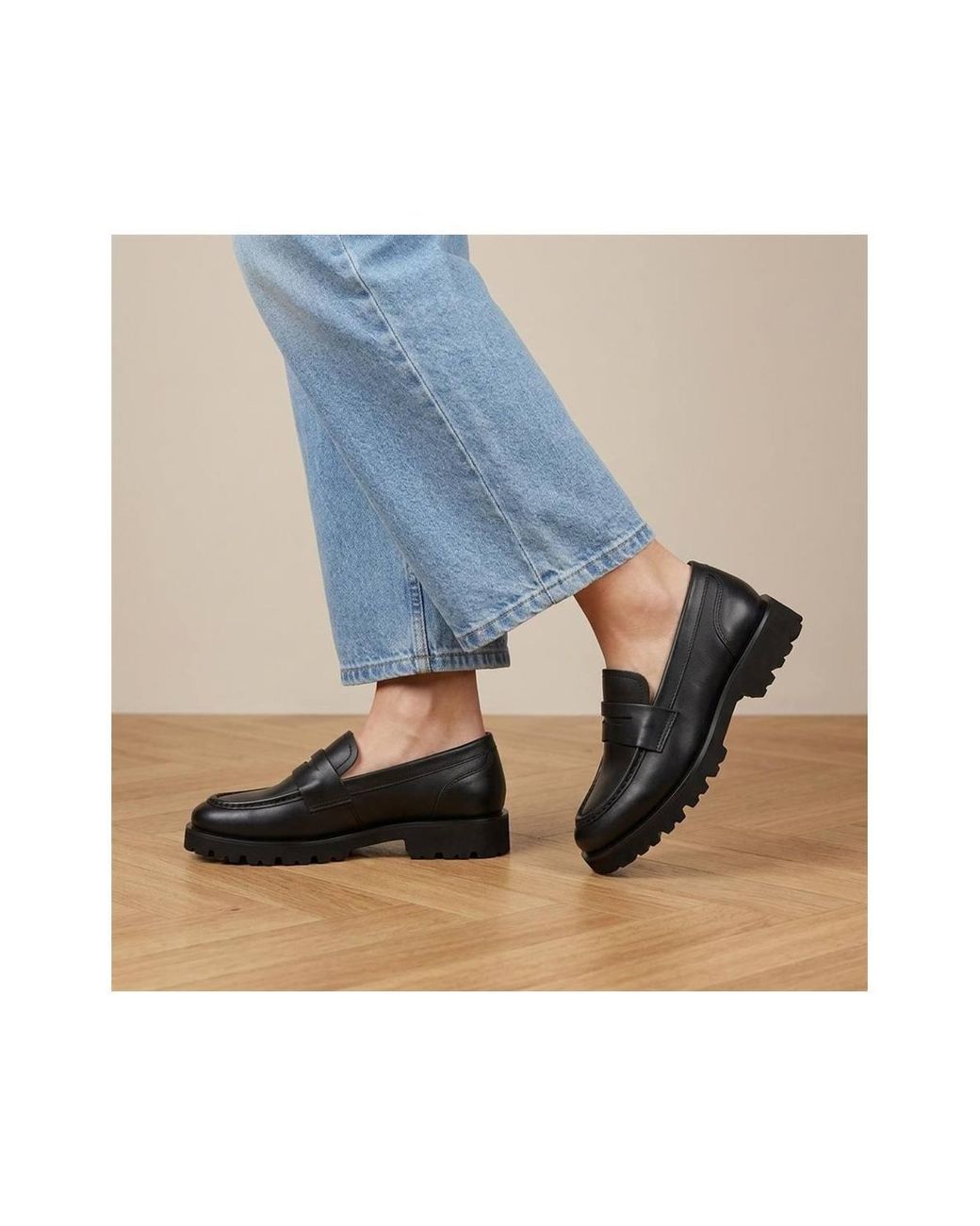 Jones Bootmaker Black Palmela Chunky Leather Penny Loafers