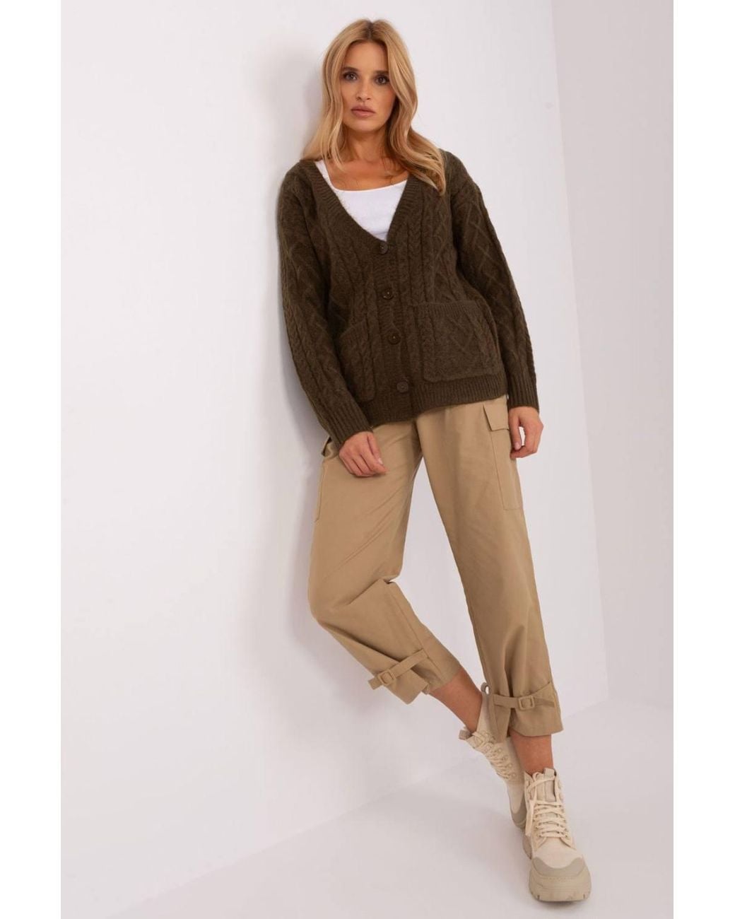 Love Lace Brown Variegated V Neck Button Cardigan Sweater