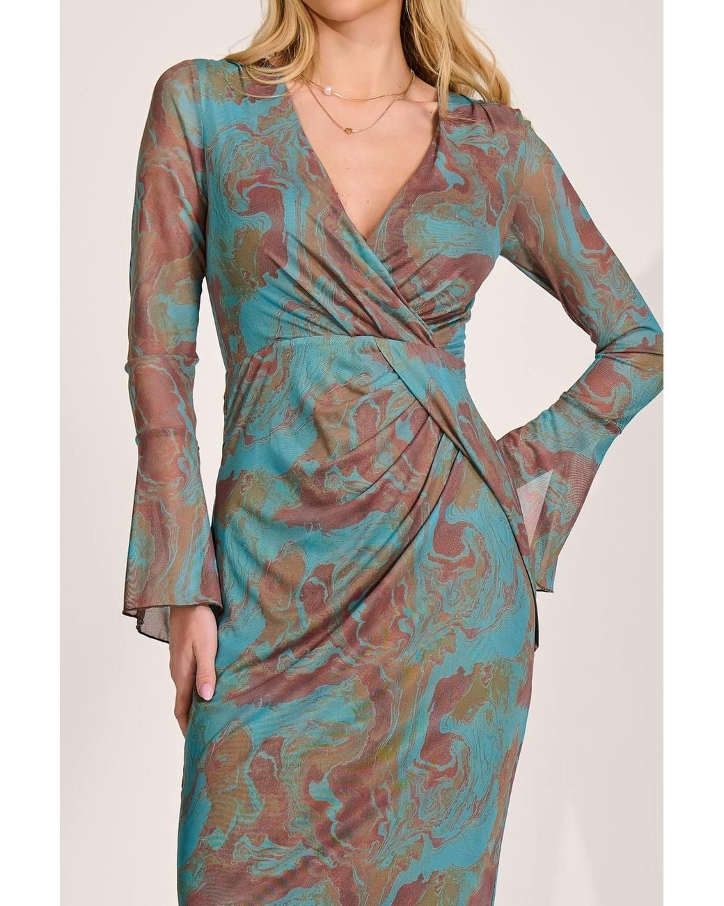 Jolie Moi Blue Long Sleeve Mesh Bodycon Dress