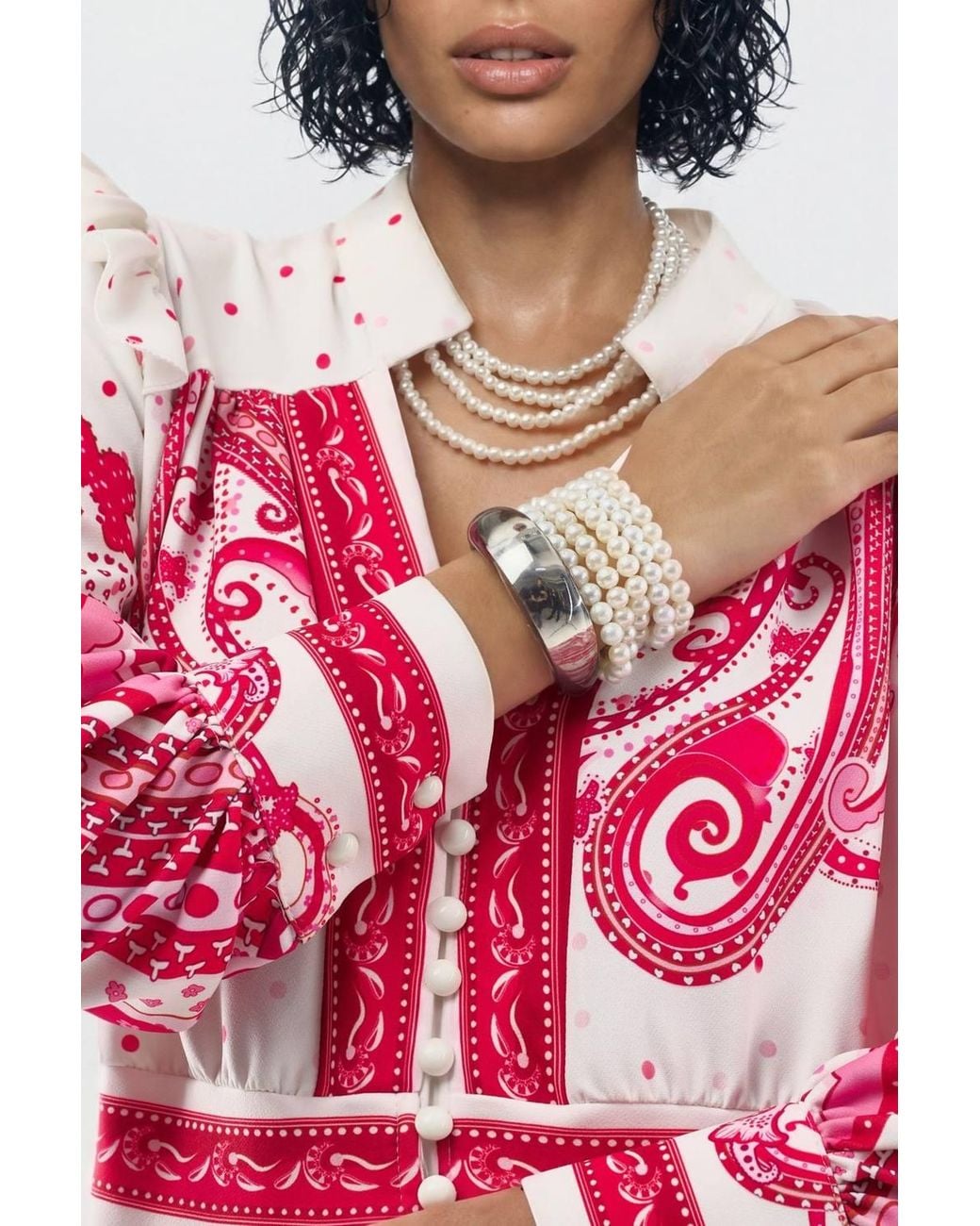 Msn-Collection Pink V-Neck Paisley Maxi Dress With Slit