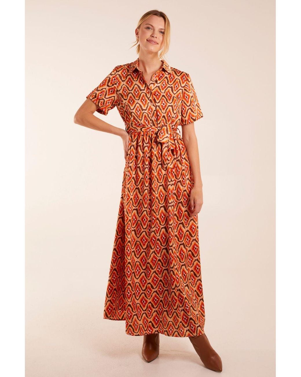 Blue Vanilla Orange Maxi Shirt Belt Dress