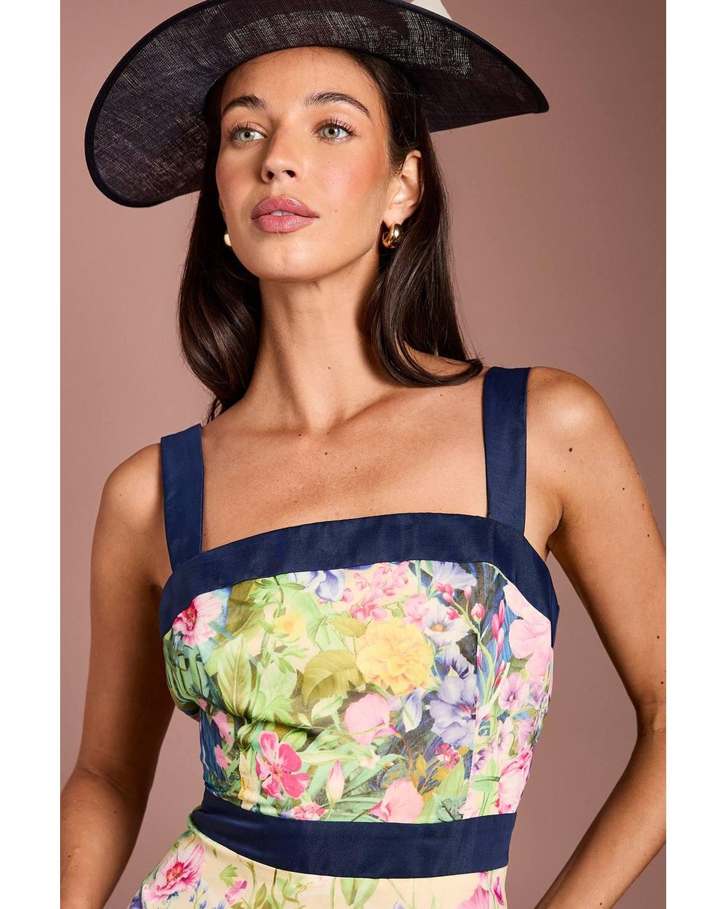 Coast Blue Lisa Tan Printed Tiered Organza Midi Dress