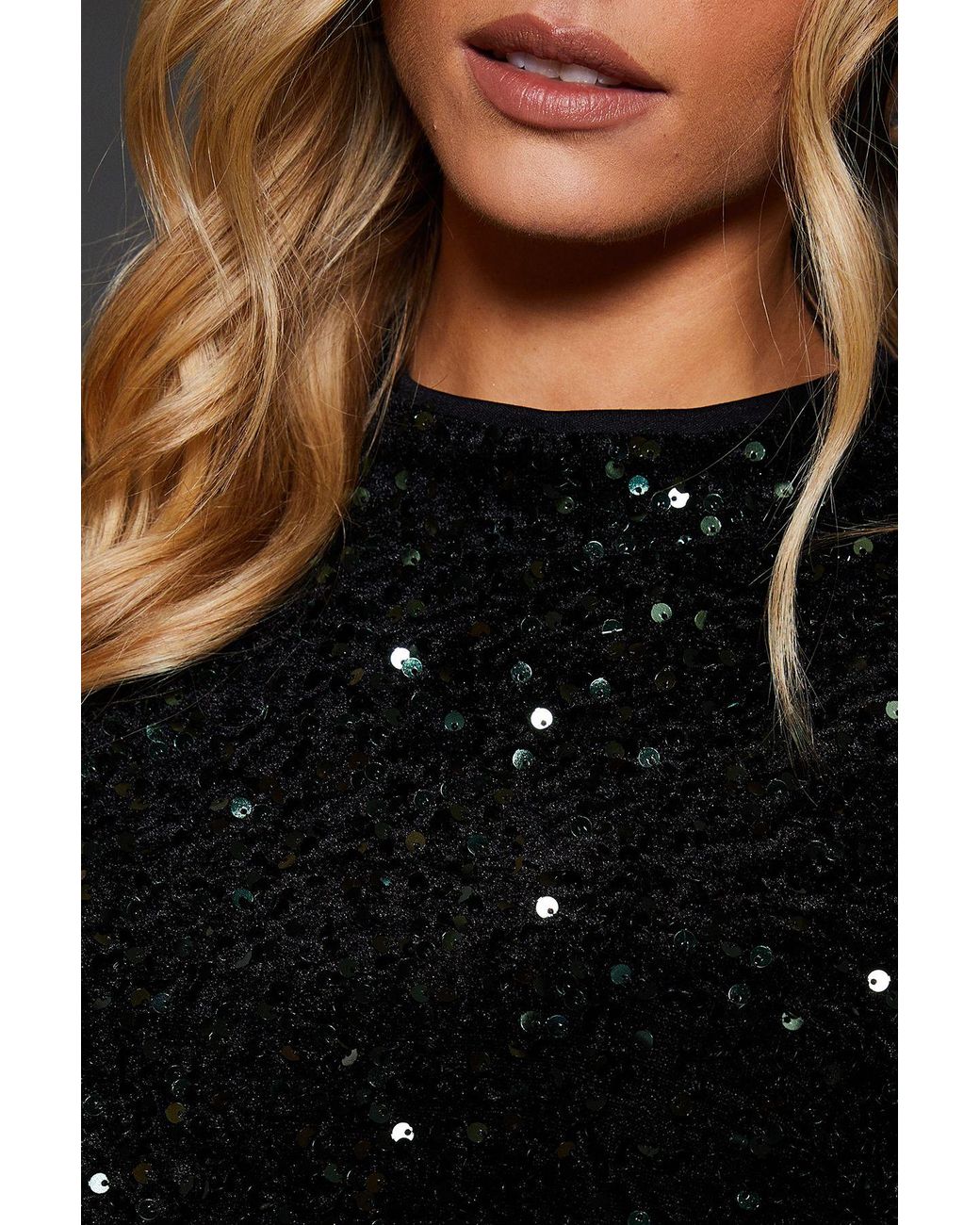 Dorothy Perkins Black Petite Velvet Sequin Mini Dress