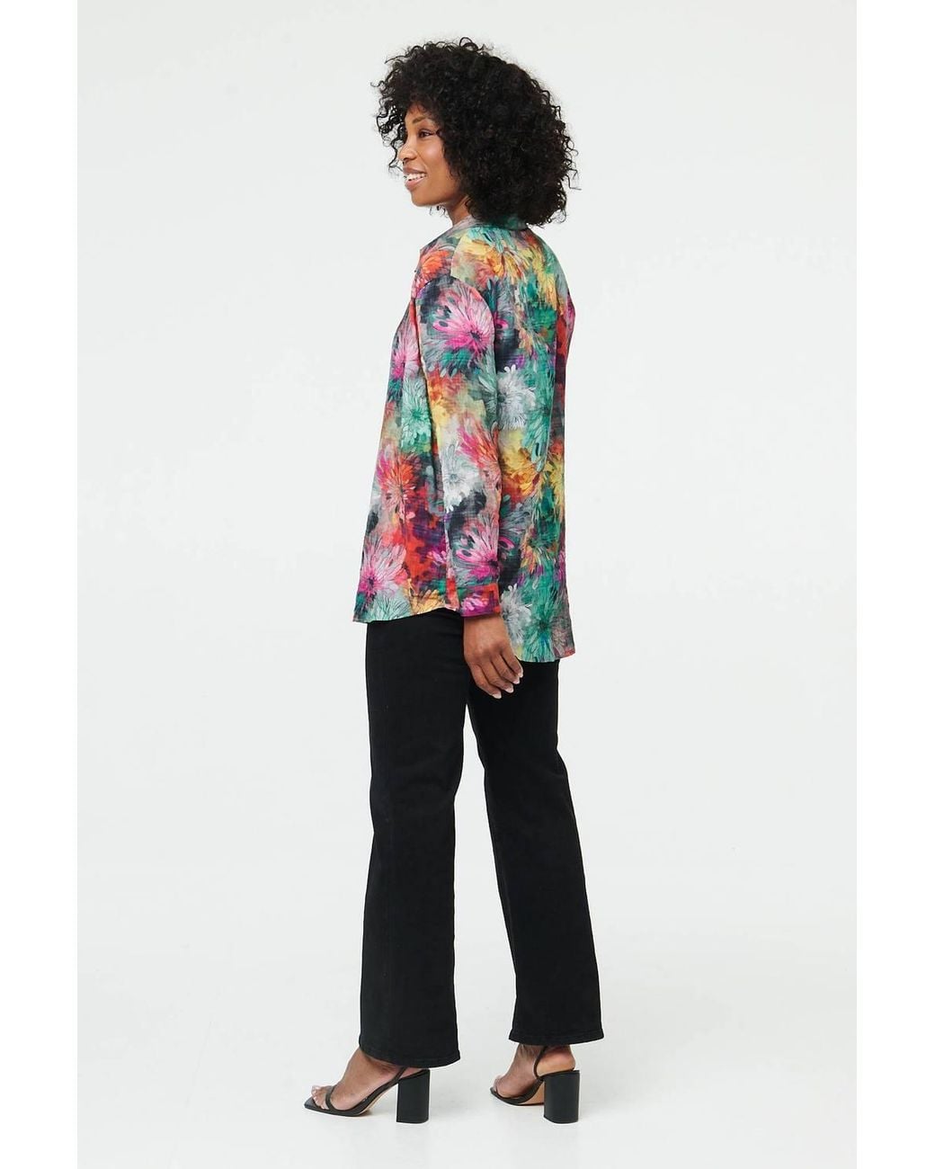 Izabel London White Abstract Relaxed Fit Long Sleeve Shirt