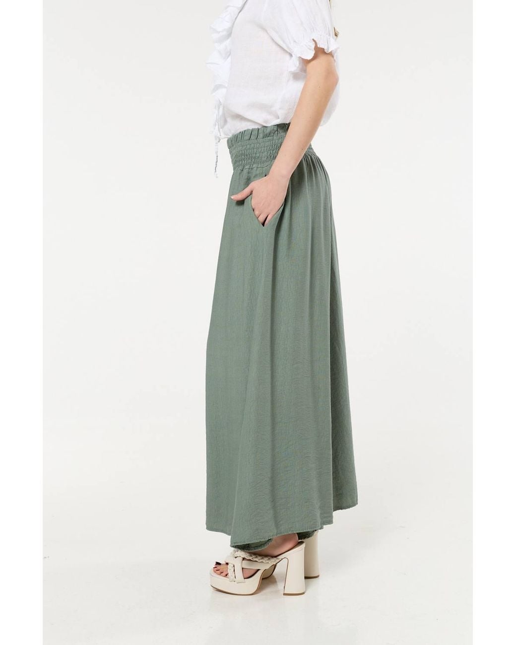 Liquorish White Smocked Wide Leg Trousers