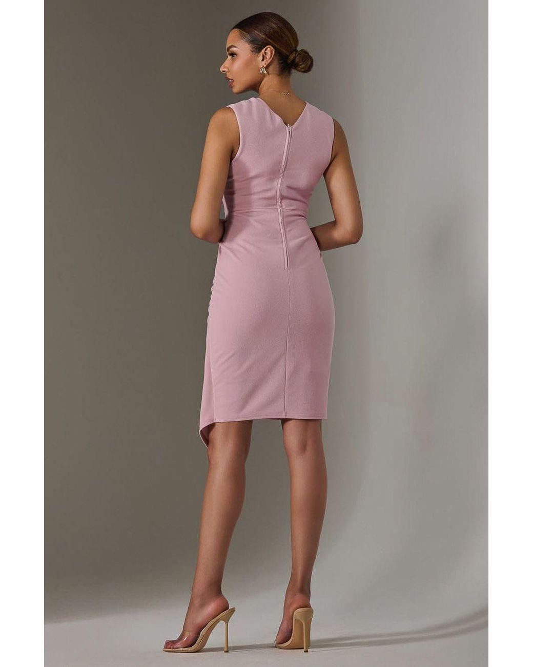 Jolie Moi Pink Sleeveless Wrap Front Midi Dress