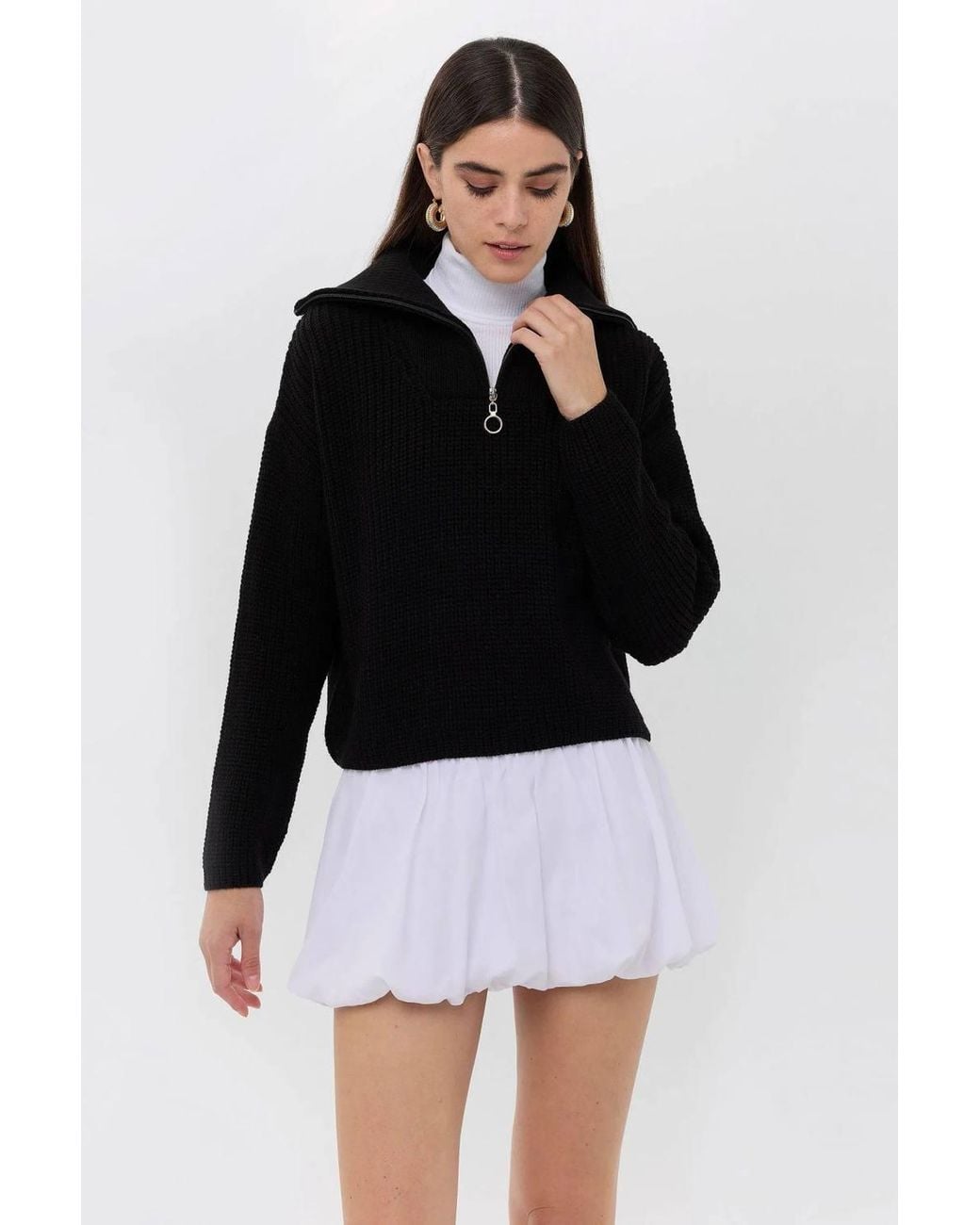 Hiccup Black Zippered Regular-Fit Knit Sweater
