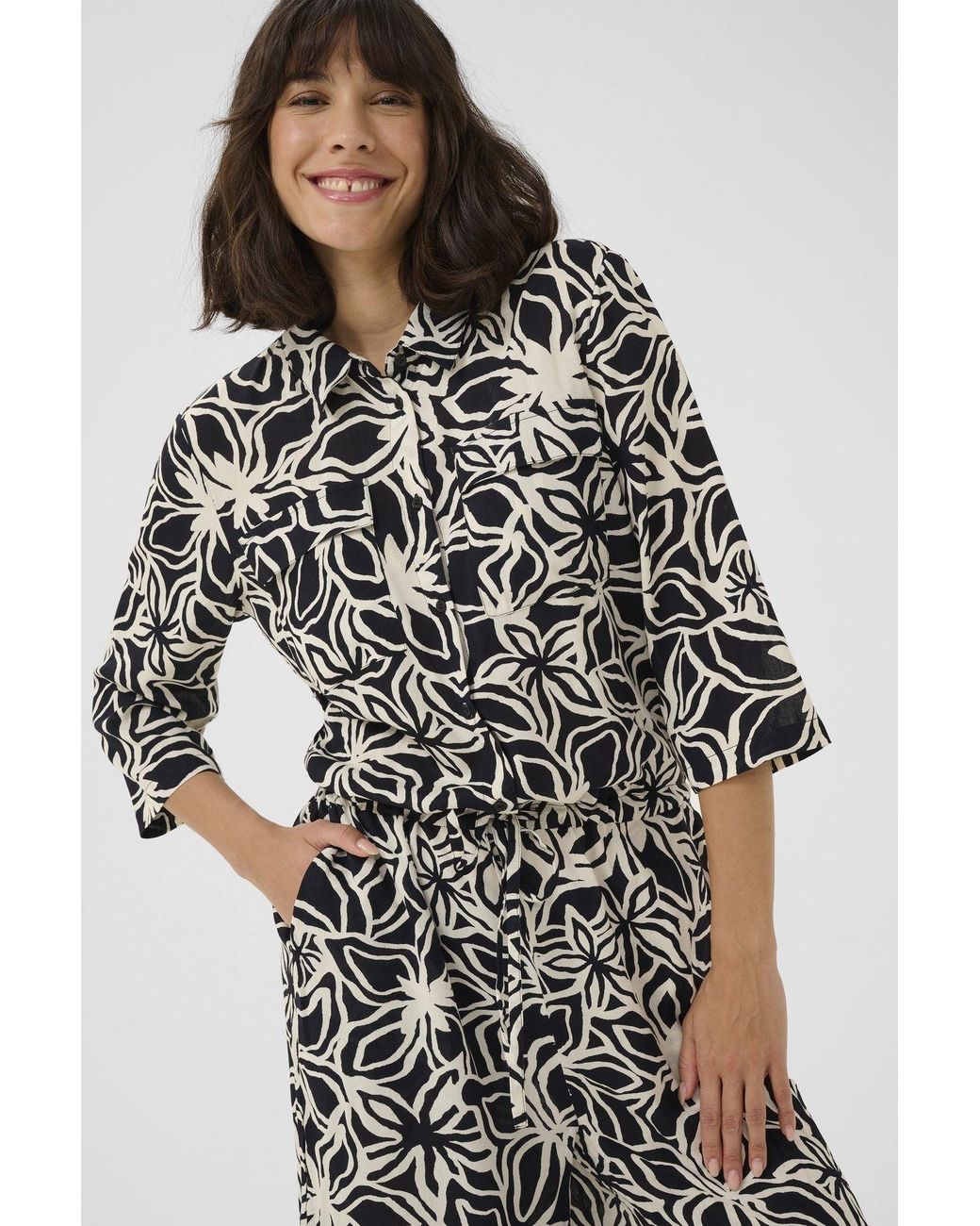 Kaffe White Kasanne Plain Weave Printed Jumpsuit