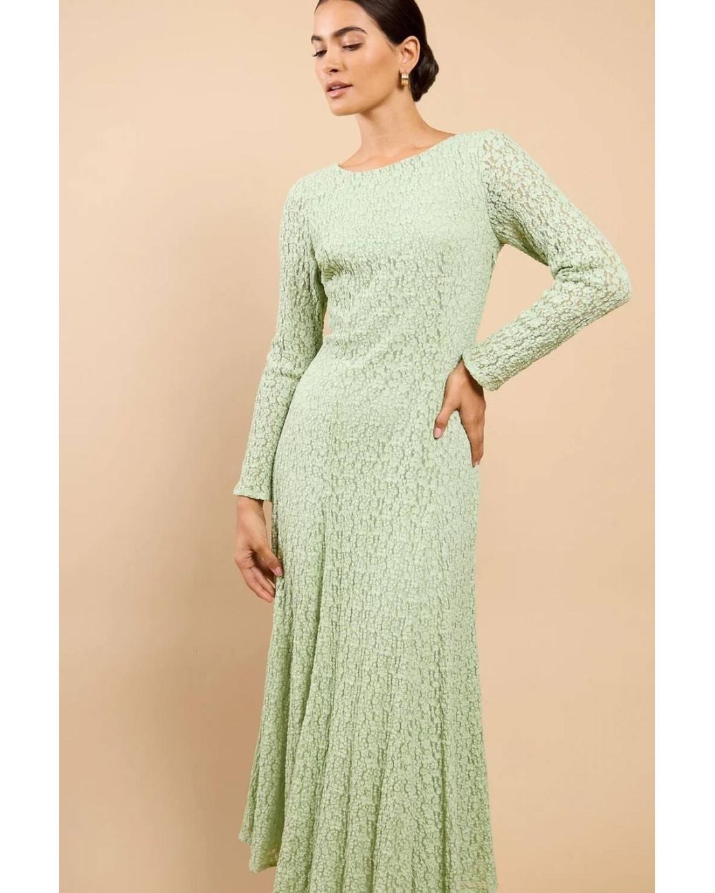 Little Mistress Green Sage Textured Midaxi Dress