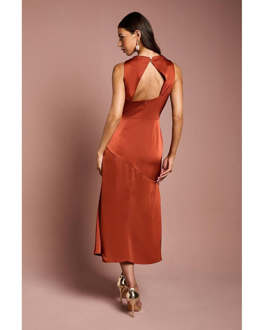Coast Multicolor Cowl Neck Sleeveless Satin Midi Dress