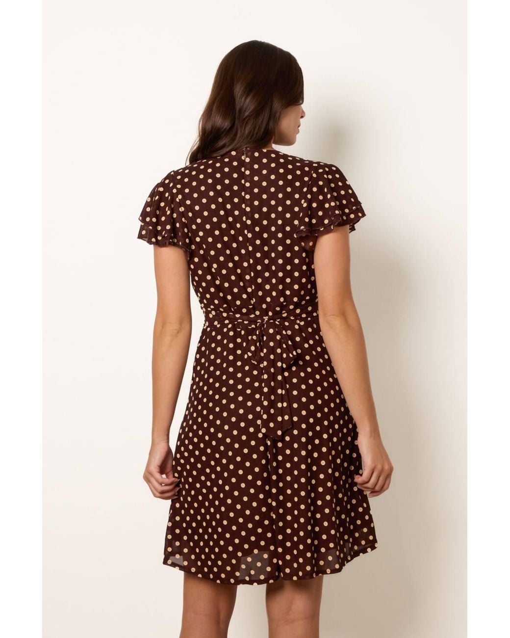 Blue Vanilla Brown Short Sleeve V-Neck Mini Dress