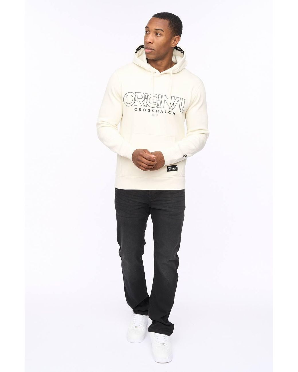 Crosshatch White Carrimoore Premium Graphic Hoodie With Soft-Touch & High Build Details for men