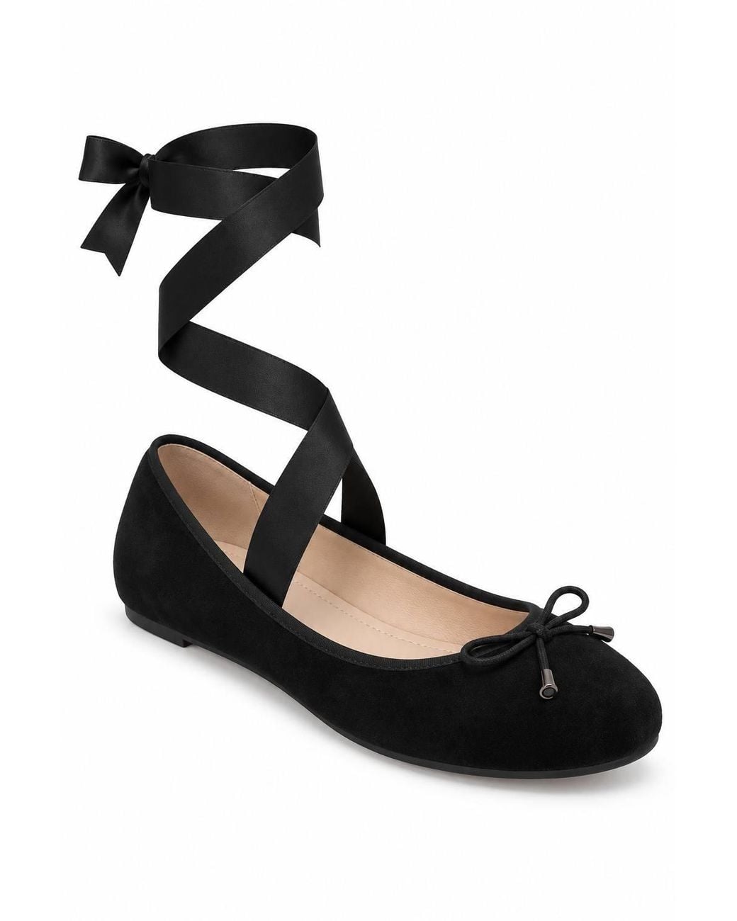 Spot on Black Wrap Around Ribbon Ballet Pumps