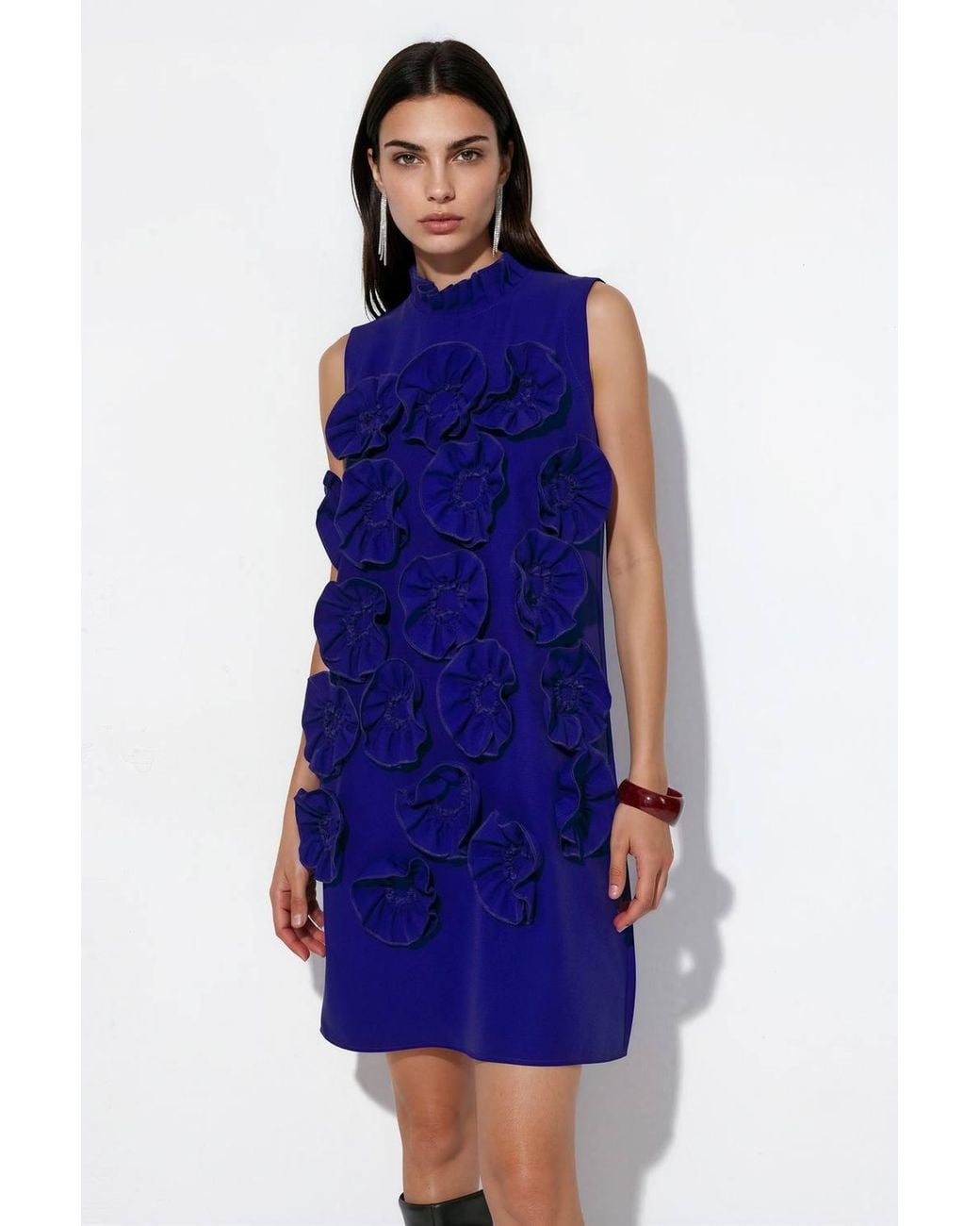 Msn-Collection Blue Embroidered Sleeveless Mini Dress