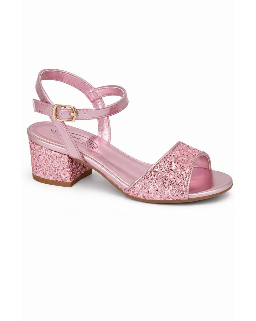 Spot on Pink Glitter Strap Sandals With Ankle Buckle & Mid Block Heel