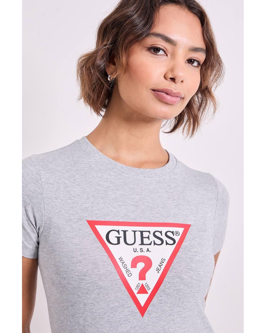 Guess White Slim Iconic Short Sleeve T-Shirt Medium Heath