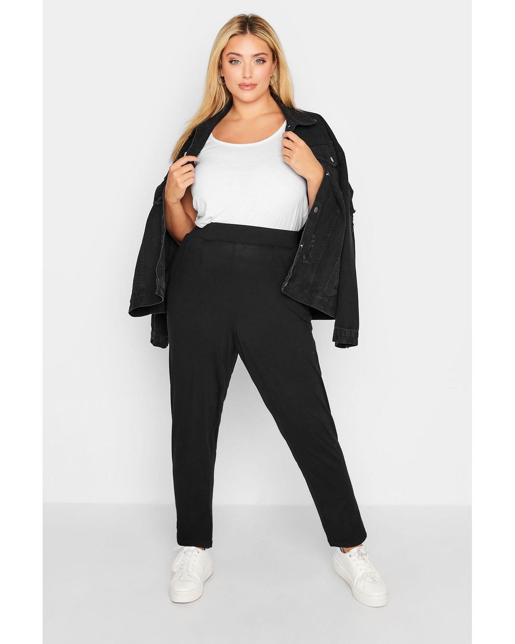 Yours Black Double Pleat Jersey Stretch Joggers