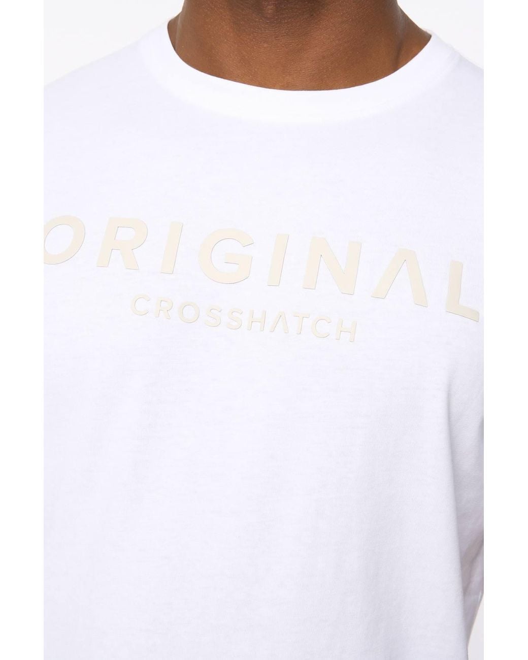 Crosshatch White Bardon Crew Neck Cotton T-Shirt With High Build Chest Print for men