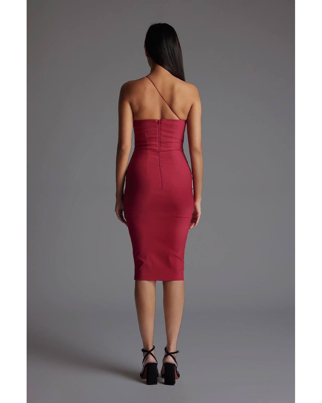 Vesper Gray One Shoulder Midi Dress