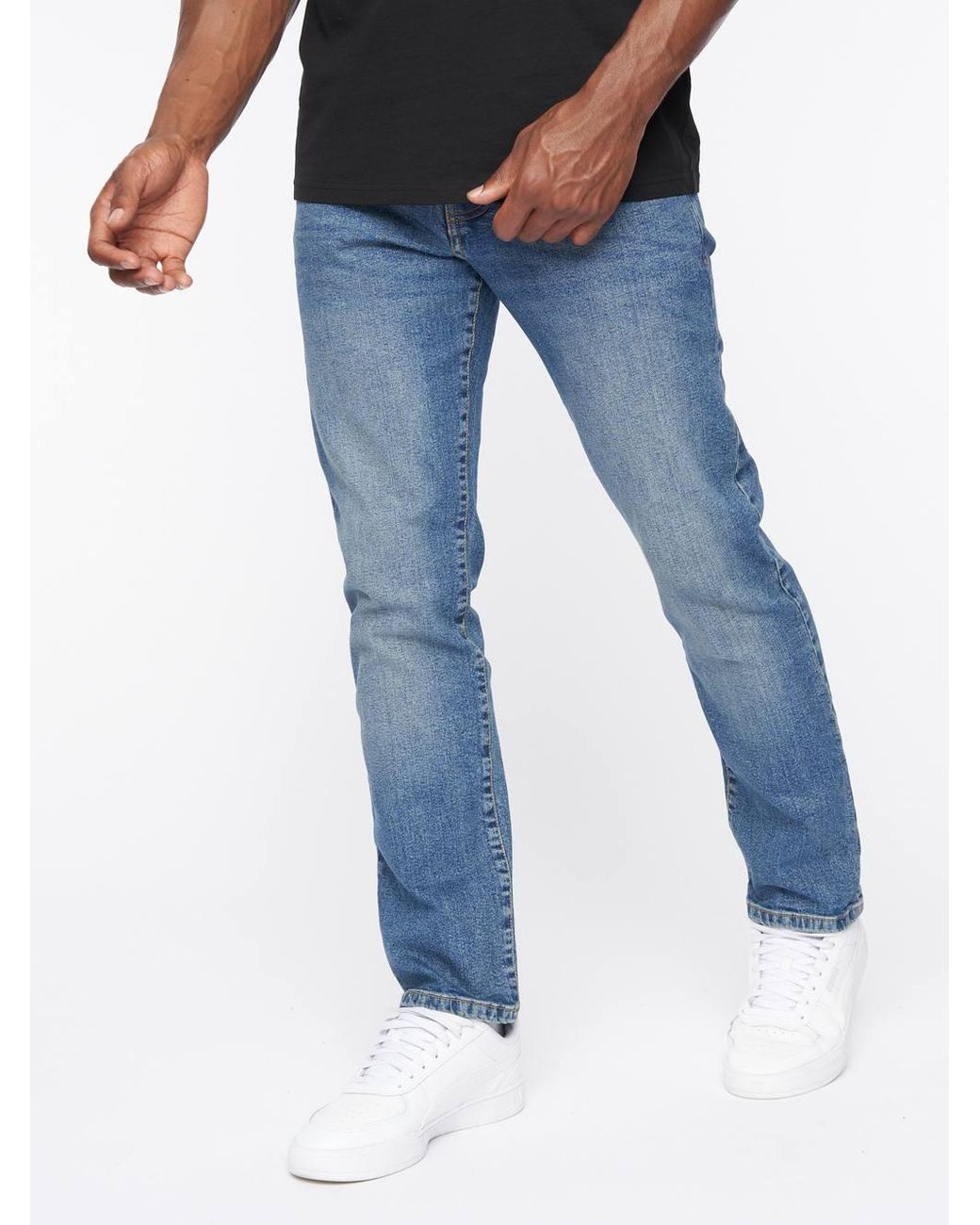 Crosshatch Blue Princed Classic 5-Pocket Cotton Stretch Jeans With Branded Belt for men