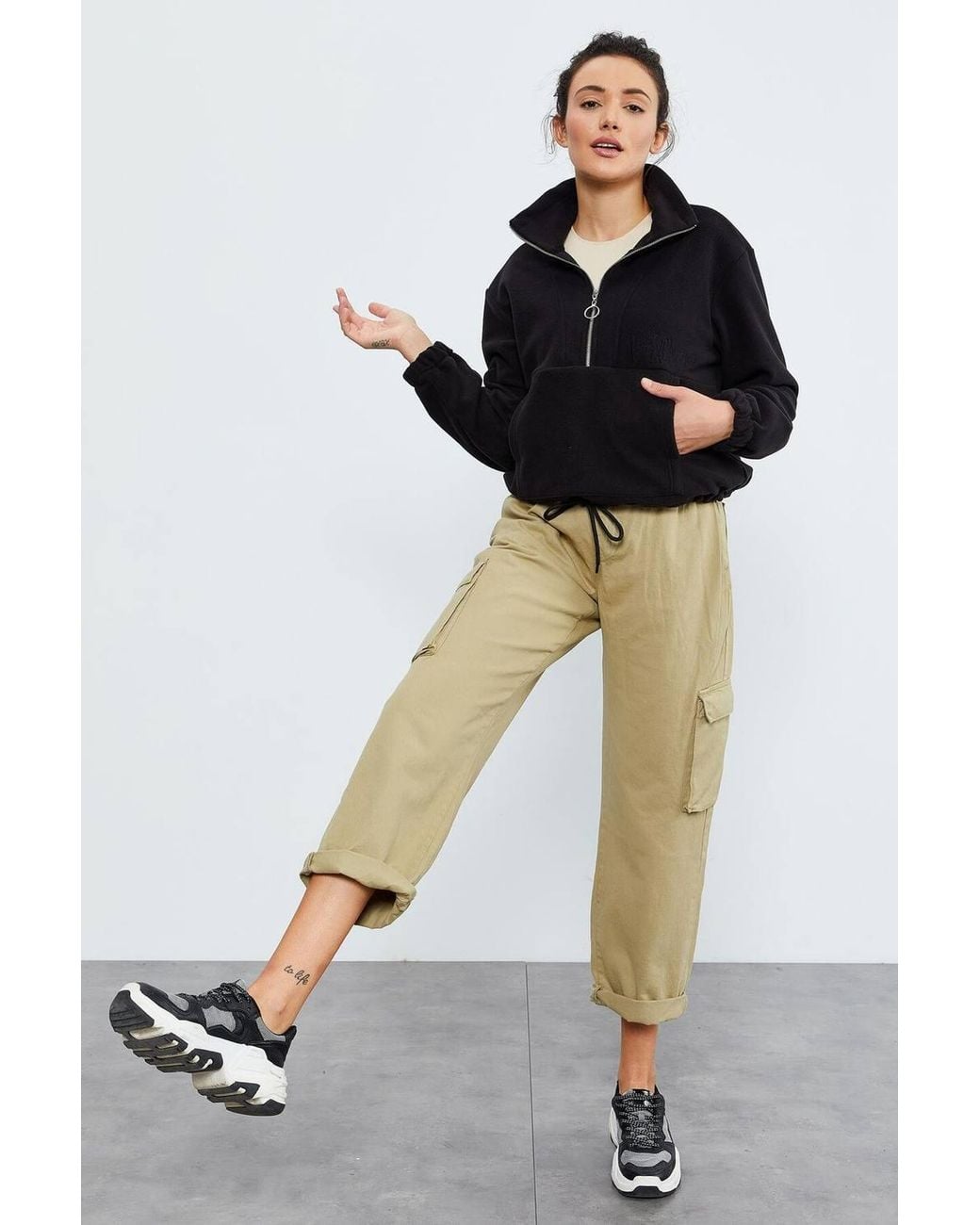 TOMMY LIFE Black Oversized Half-Zip Plush Sweatshirt